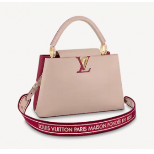 Louis Vuitton CAPUCINES MM M58608 Guscio d'uovo e Lie de Vin Rosso