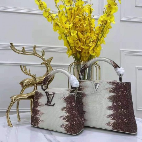 Louis Vuitton CAPUCINES PM Pelle di lucertola originale M52386 Bianco