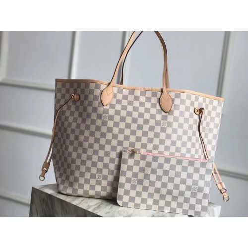 Bolso in pelle originale Louis Vuitton Damier Azur NEVERFULL GM N41604 Rosa