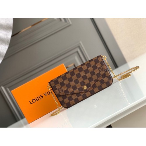 Borsa Louis Vuitton Damier Ebene Canvas Original Leather Pochette N63032 Rossa