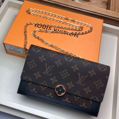 Louis Vuitton Monogram Canvas FLORE Portafoglio a catena M67404 nero