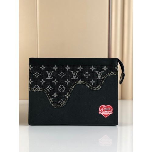 Louis Vuitton Monogram Drip Taurillon POCHETTE VOYAGE Denim M45961 Nero