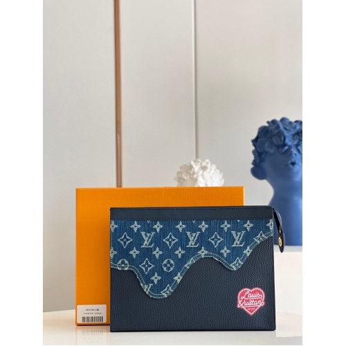 Louis Vuitton Monogram Drip Taurillon POCHETTE VOYAGE Denim M45961 Blu