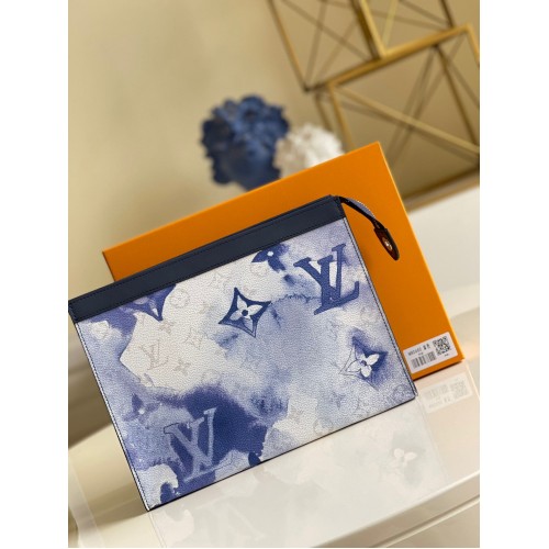 Louis Vuitton Monogram Eclipse POCHETTE VOYAGE MM M80460 Blu&Bianco