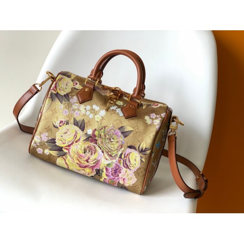 Louis Vuitton Monogram Empreinte Speedy 25 Borsa in pelle originale MM M21317 Gold Flower