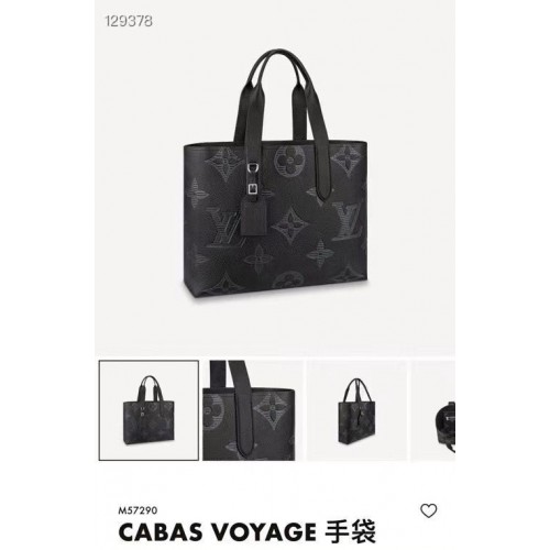 Borsa Louis Vuitton Monogram Taurillon Shadow originale in pelle Cabas Voyage M57290 nera