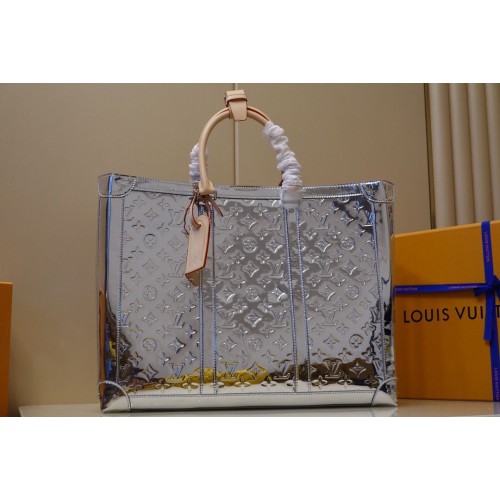 Borsa tote Louis Vuitton Monogram Vernis Sac Plat Pelle verniciata M46121 Argento