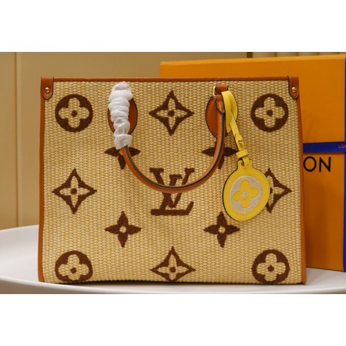 Louis Vuitton Onthego Monogram Rafia Giant Weave Embroidery Borsa tote media M57723 Marrone