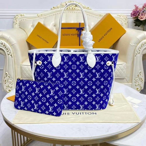 Louis Vuitton Original Leather Monogram Canvas Neverfull MM M46220 Blu