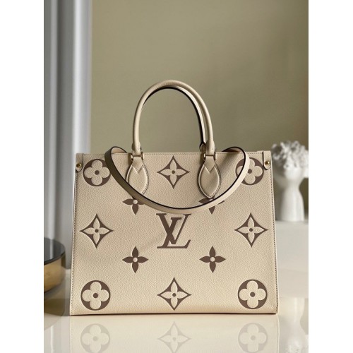 Borsa tote media Louis Vuitton Original Onthego crema M45495 Logo marrone