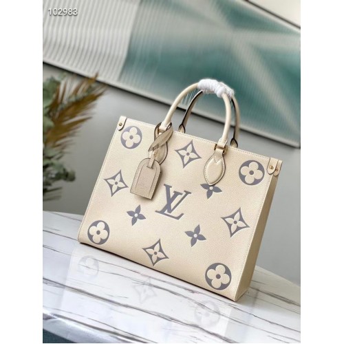 Borsa tote media Louis Vuitton Original Onthego crema M45495 Logo grigio