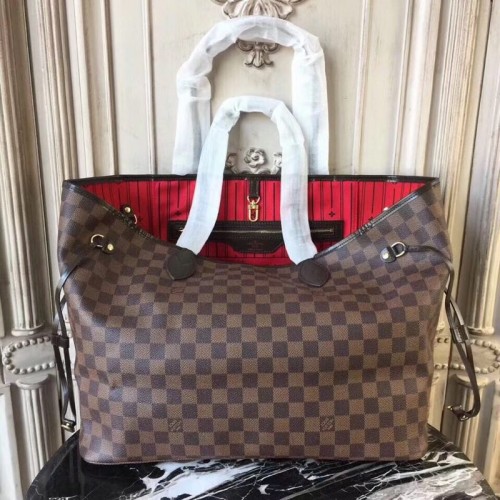 Louis Vuitton originale Damier Ebene tela Neverfull GM N51106 rosso