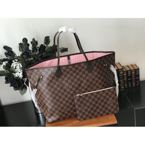 Louis Vuitton originale Damier Ebene tela Neverfull GM N51106 rosso
