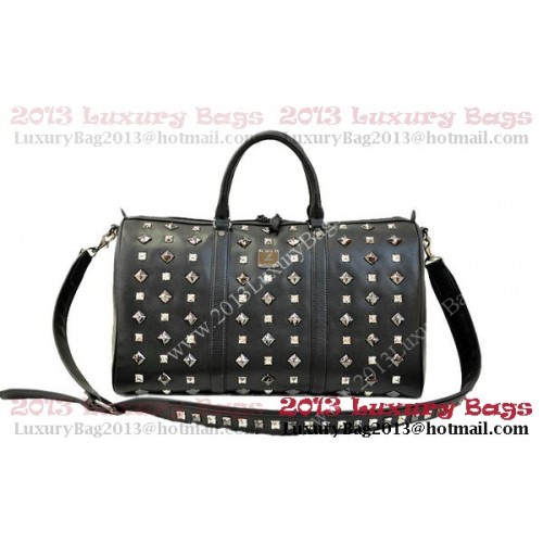 Boston bag medio MCM Stark Weekender in pelle di vitello nera