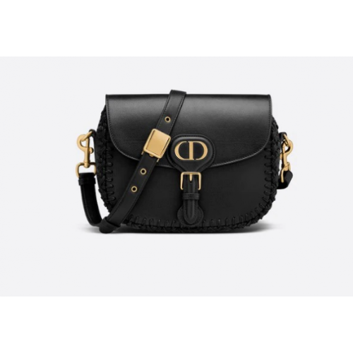 BORSA BOBBY DIOR MEDIA Pelle di vitello granulata nera con cuciture a sopraggitto M9319UB