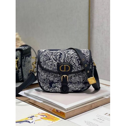 MEDIUM DIOR BOBBY BAG Warm Taupe Box Oblique Embroidery C9268 blu scuro