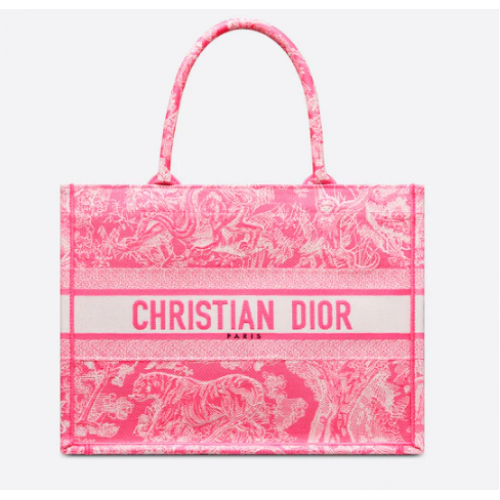 MEDIUM DIOR BOOK TOTE Rosa fluorescente Toile de Jouy Ricamo rovesciato M1296ZROC