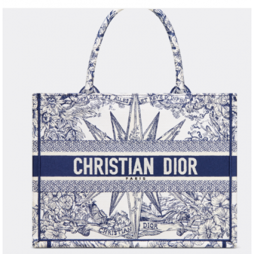 BORSA A LIBRO DIOR MEDIA Ricamo Reve d Infini bianco e blu M1296ZR