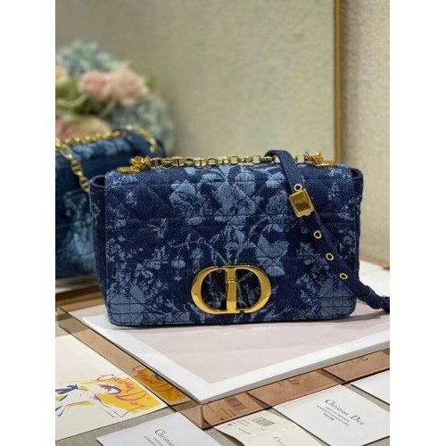 BORSA DIOR CARO MEDIA Blu Dior Flowers Cannage Denim M9243UJ