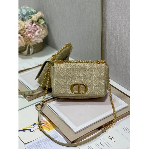BORSA CARO DIOR MEDIA Ricamo Tweed Macrocannage Marrone M9242