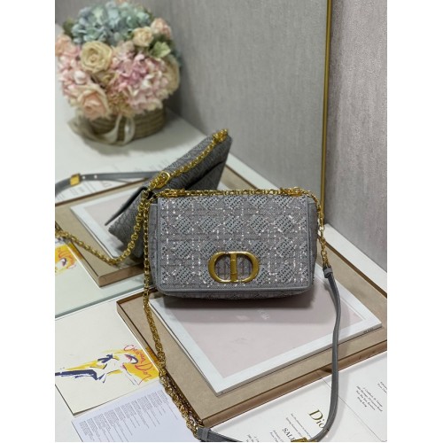 BORSA CARO DIOR MEDIA Ricamo Macrocannage Tweed M9242 grigio