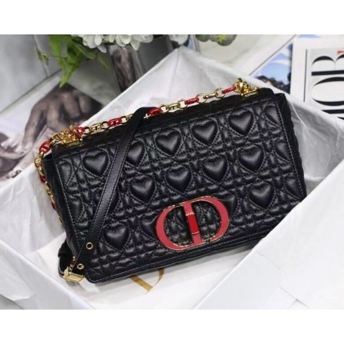 BORSA MEDIA DIORAMOUR DIOR CARO Pelle di vitello Cannage con motivo a cuore M9242WNG NERO