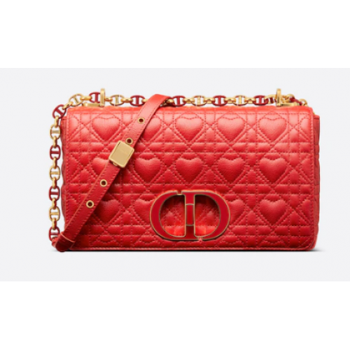 BORSA MEDIA DIORAMOUR DIOR CARO Pelle di vitello Cannage con motivo a cuore M9242WNG Rosso brillante