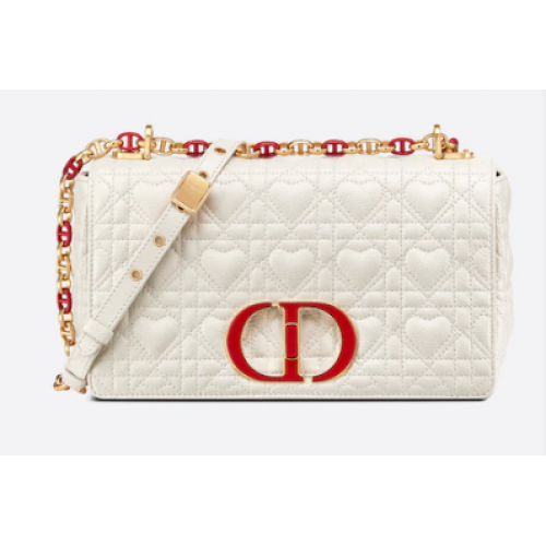 BORSA MEDIA DIORAMOUR DIOR CARO Pelle di vitello Cannage con motivo a cuore M9242WNG WHITE
