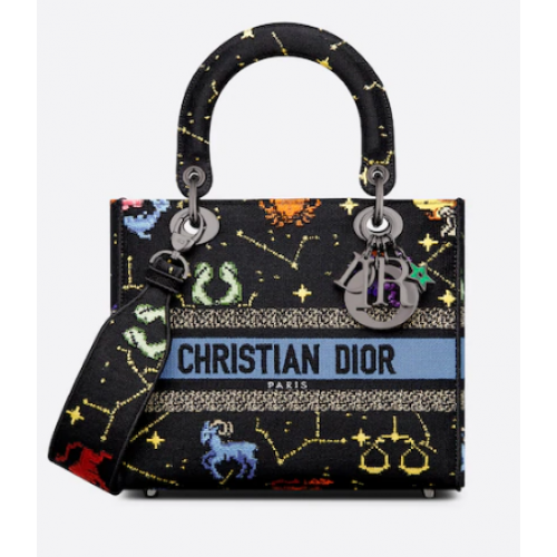 BORSA MEDIA LADY D-LITE Nero Multicolor Ricamo Dior Pixel Zodiac M0565BRTY