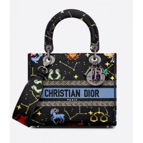 BORSA MEDIA LADY D-LITE Nero Multicolor Ricamo Dior Pixel Zodiac M0565BRTY