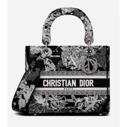 BORSA MEDIA LADY D-LITE Nero Toile de Jouy Ricamo Zodiaco M0565BRHZ