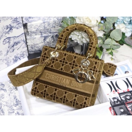 BORSA MEDIA LADY D-LITE Marrone Cannage Velluto ricamato M0565OW