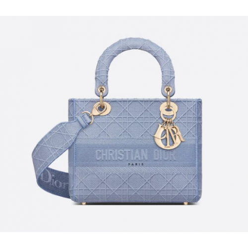 BORSA MEDIA LADY D-LITE Ricamo Cannage Blu Denim M0565OR