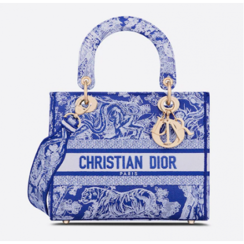 BORSA MEDIA LADY D-LITE Blu Fluo Toile de Jouy Ricamo Reverse M0565OROC