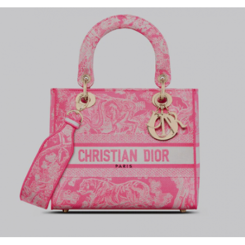 BORSA MEDIA LADY D-LITE Rosa Fluo Toile de Jouy Ricamo Reverse M0565OROC