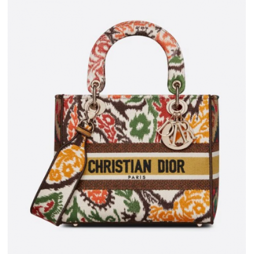 BORSA MEDIA LADY D-LITE M0565O Ricamo Dior Paisley Multicolor Giallo