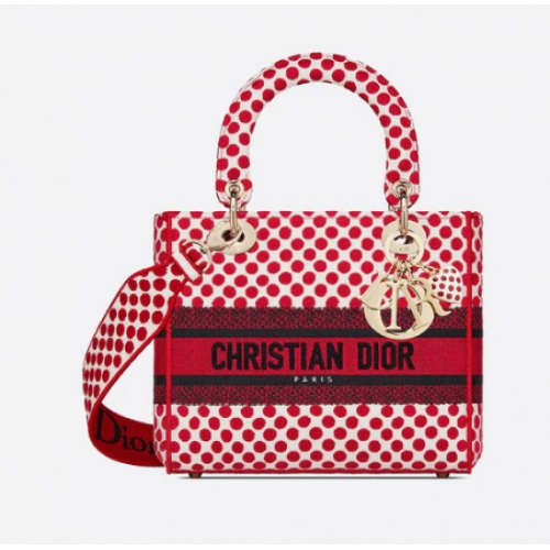 BORSA MEDIA LADY D-LITE DIORAMOUR Ricamo Dior Dots Rosso M0565OBB