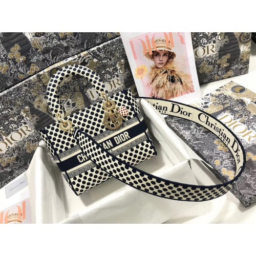 BORSA MEDIA LADY D-LITE DIORAMOUR Navy Ricamo Dior Dots M0565OBB Navy