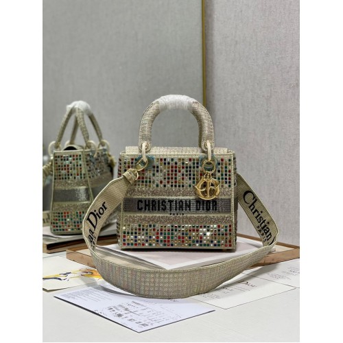 BORSA LADY DIOR MEDIA Ricamo di perline 0650RKW Creme Beige
