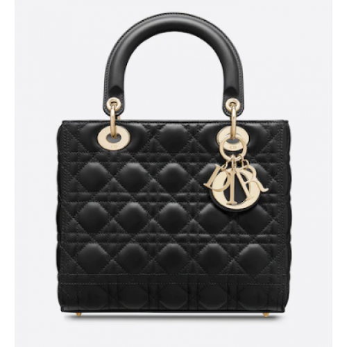 BORSA LADY DIOR MEDIA Pelle di agnello Cannage nera M0565O