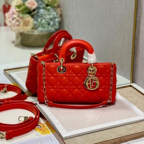 BORSA LADY DIOR MEDIA Cannage Lambskin C2820 rosso arancio