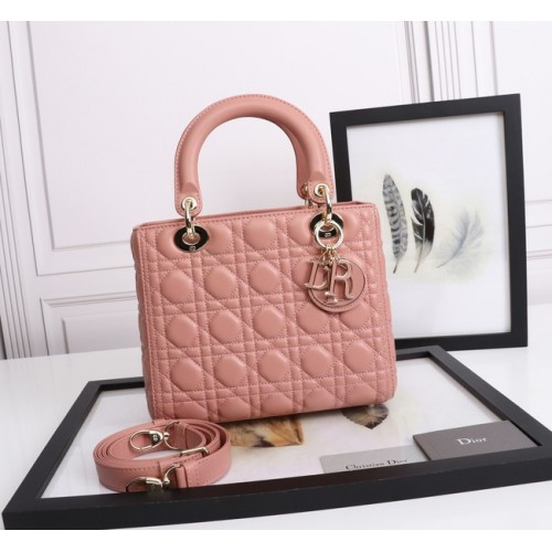BORSA LADY DIOR MEDIA Cannage Agnello M0565E Cherry Blossom cipria