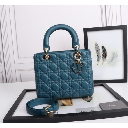 BORSA MEDIA LADY DIOR Cannage Agnello M0565E blu