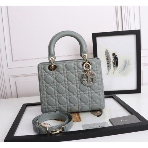 BORSA LADY DIOR MEDIA Cannage Pelle di agnello M0565E grigia