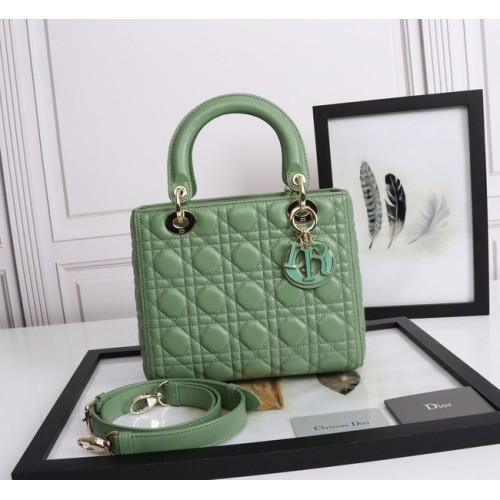 BORSA LADY DIOR MEDIA Cannage Pelle di agnello M0565E verde