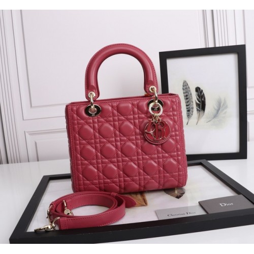 BORSA LADY DIOR MEDIA Cannage Pelle di agnello M0565E rosso