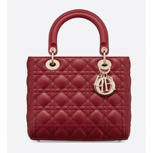 BORSA LADY DIOR MEDIA Pelle di agnello Cannage rosso ciliegia M0565O