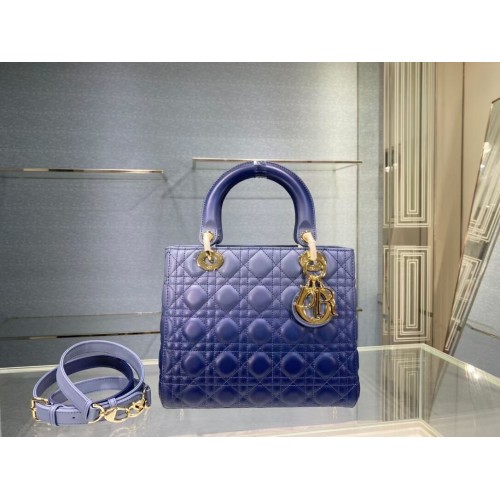 BORSA LADY DIOR MEDIA Gradient Cannage Agnello M0565OS blu