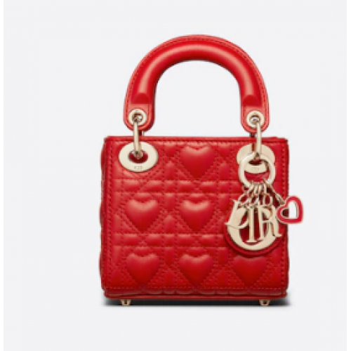 BORSA MICRO DIORAMOUR LADY DIOR Pelle di agnello Cannage rosso brillante con motivo a cuore S0856ON