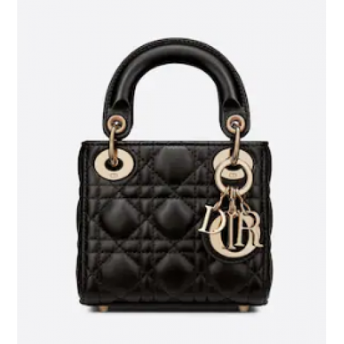 BORSA MICRO LADY DIOR Pelle di agnello Cannage nera S0856ON